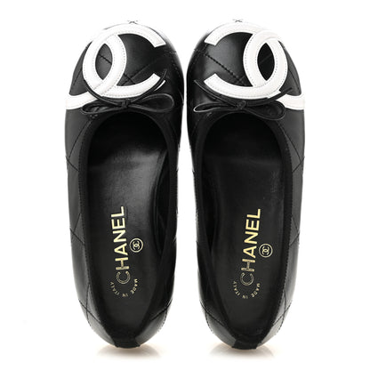 Chanel Lambskin Quilted CC Cambon Ballet Flats 36 Black White 2 of 11