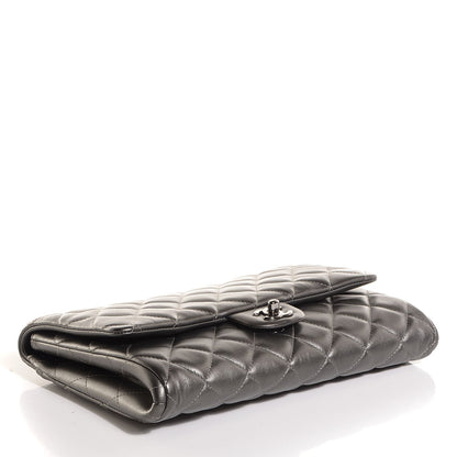 Chanel Metallic Lambskin Quilted Clutch With Chain Flap Dark Grey 4 of 8