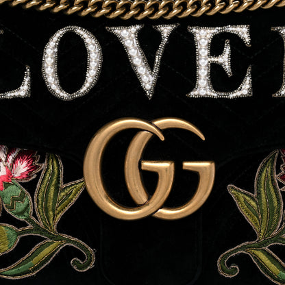 Gucci Velvet Matelasse Loved Embroidered Medium GG Marmont Shoulder Bag Black 9 of 17