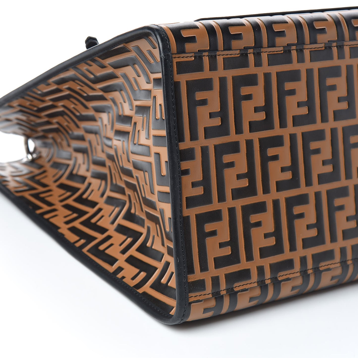 Vitello Century Wicker FF Embossed Large Runaway Shopper Tote Tobacco Black