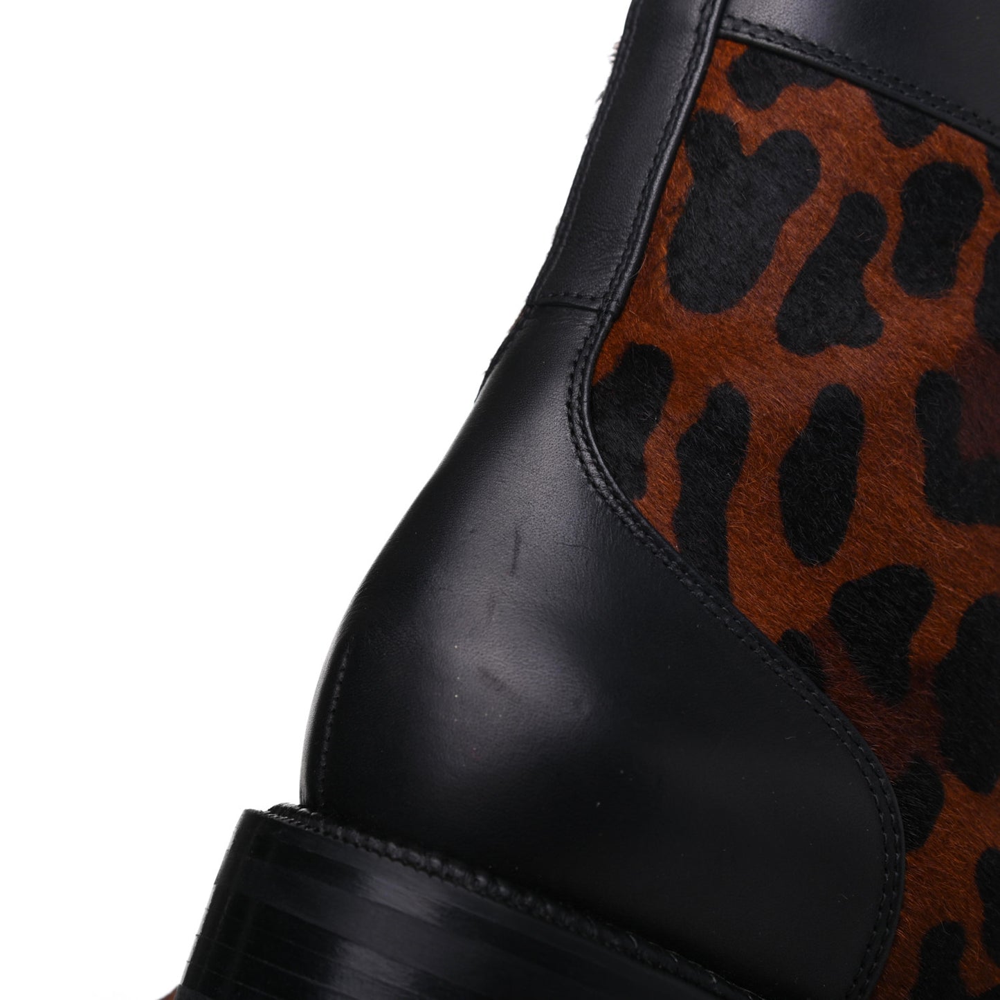 Calfskin Pony Fox Spikes TS Croc Flat Boots 38 Black Roux