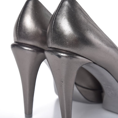 Chanel Metallic Calfskin Camellia Pumps 40 Grey 8 of 8
