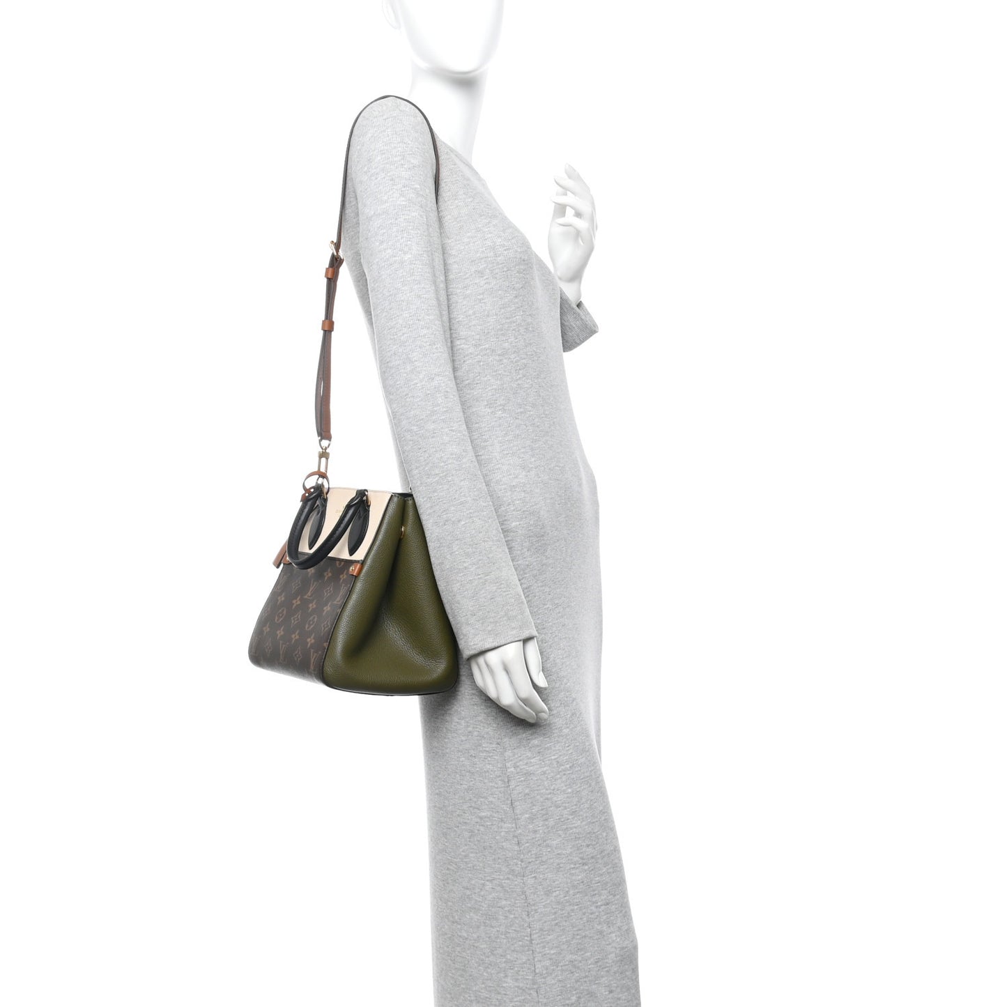 Calfskin Monogram Fold Tote PM Cream Khaki Black