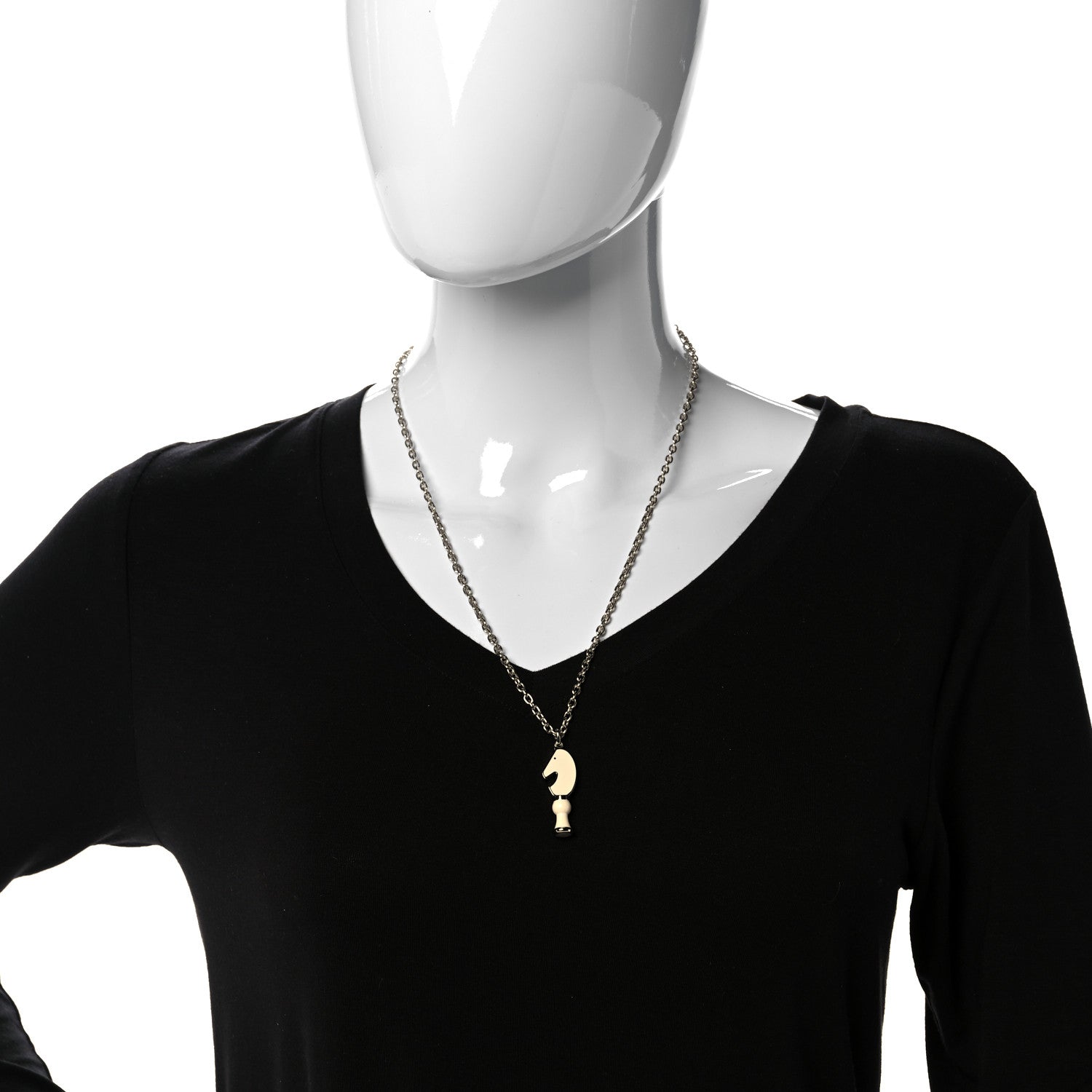 Hermes Lacquered Palladium Cavalier Necklace Craie 2 of 7