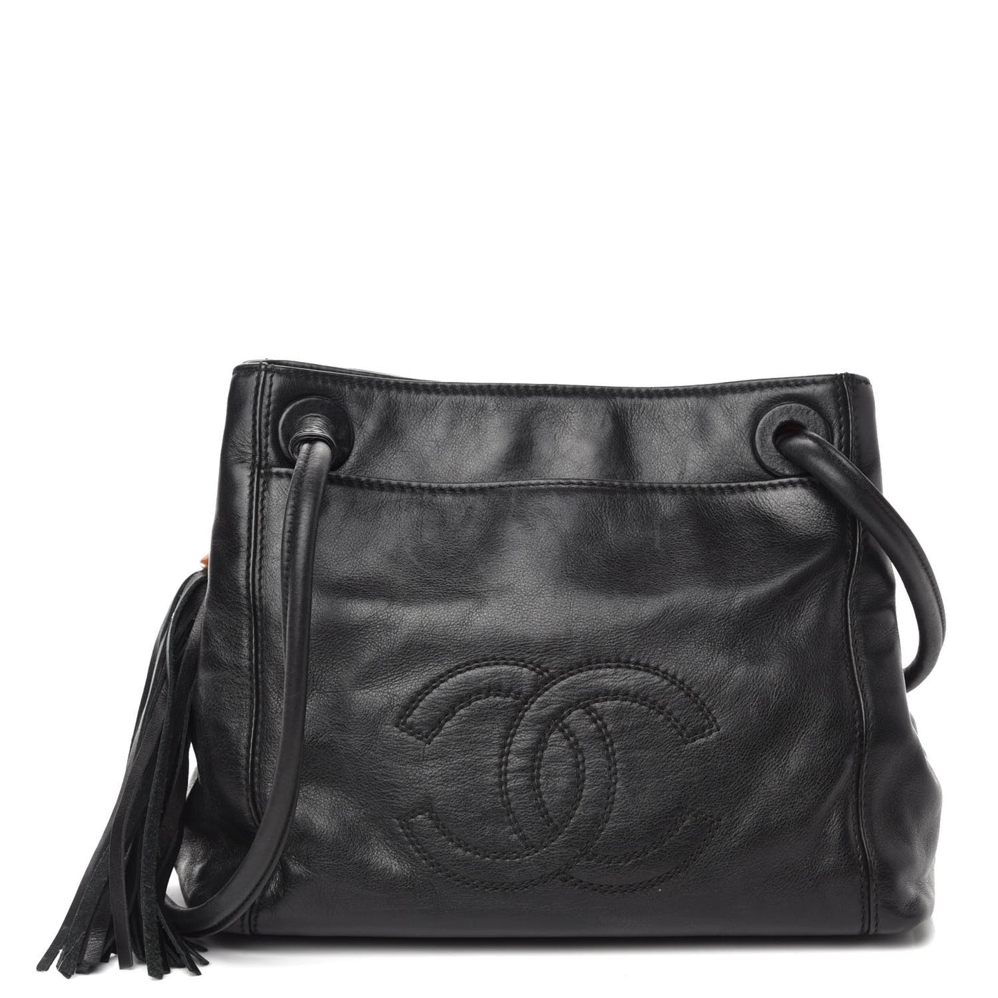 Lambskin CC Tassel Shoulder Bag Black