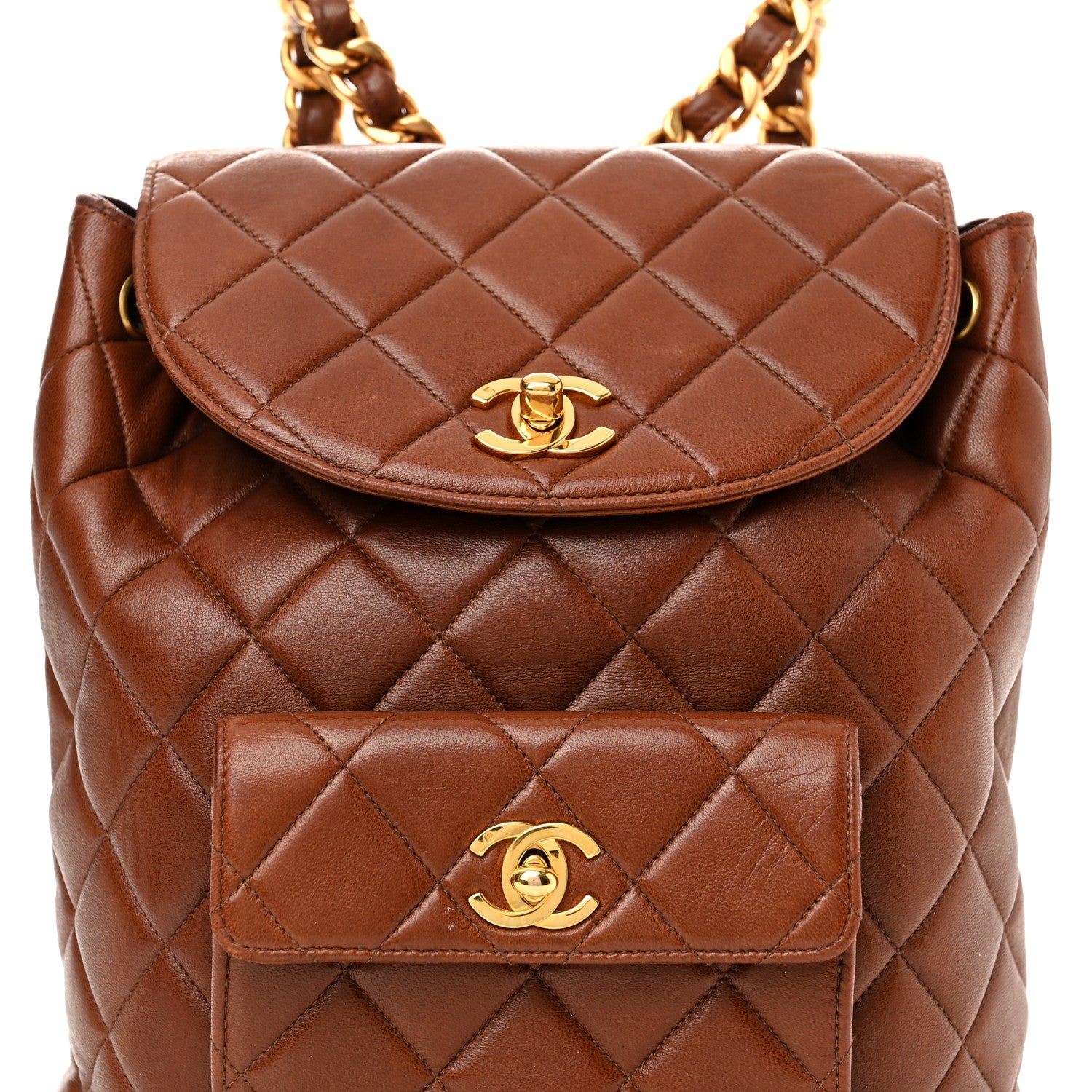 Chanel Lambskin Quilted Drawstring Backpack Brown 9 of 16