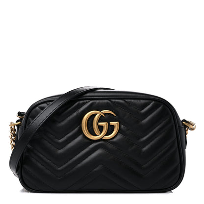 Gucci Calfskin Matelasse Small GG Marmont Chain Shoulder Bag Black 1 of 9
