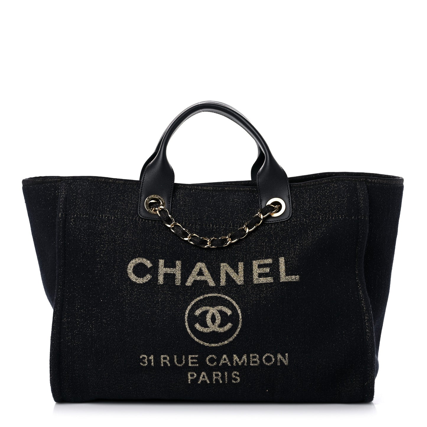 Lurex Canvas Medium Deauville Tote Navy Blue Gold