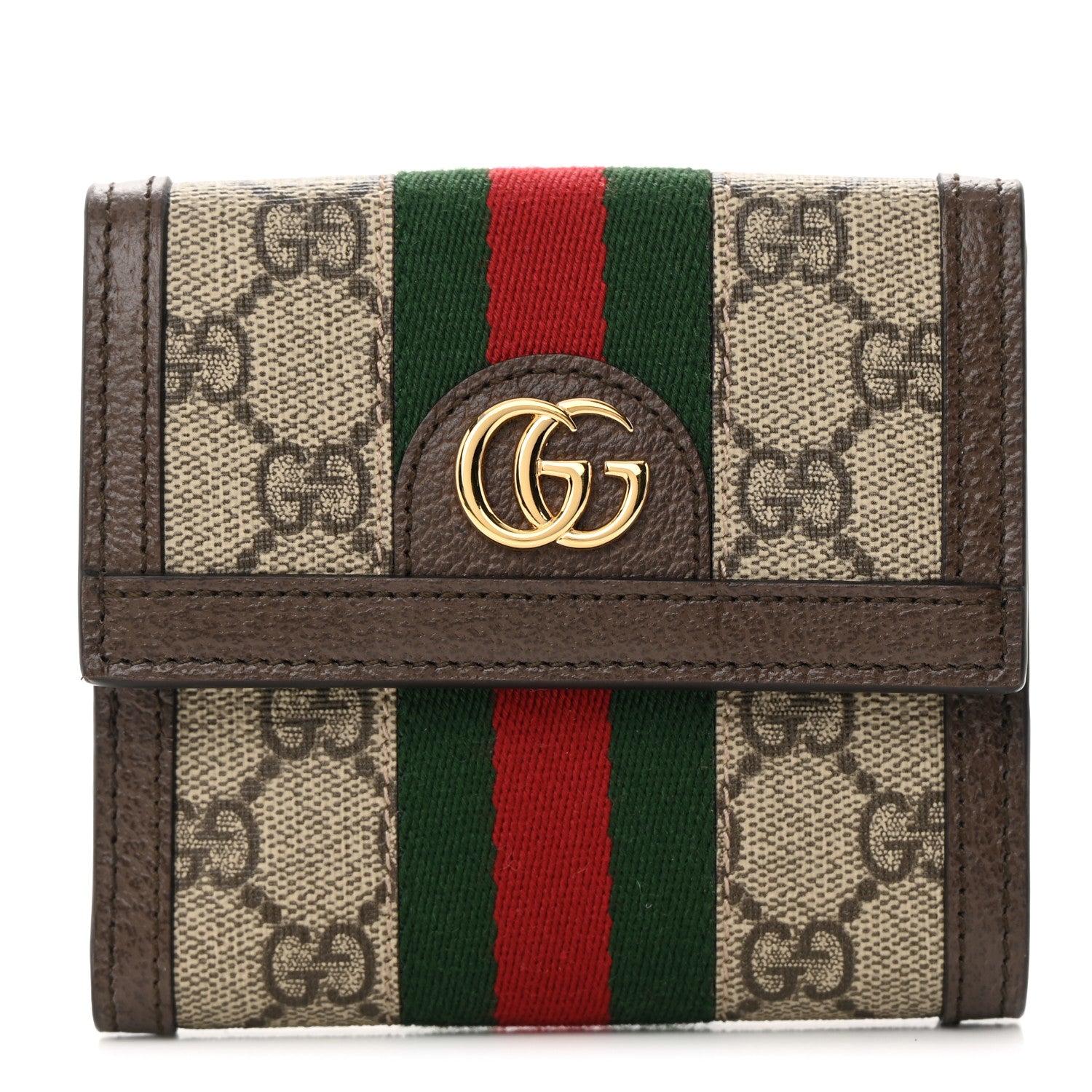 Gucci GG Supreme Monogram Web Ophidia French Flap Wallet Beige New Acero 1 of 12