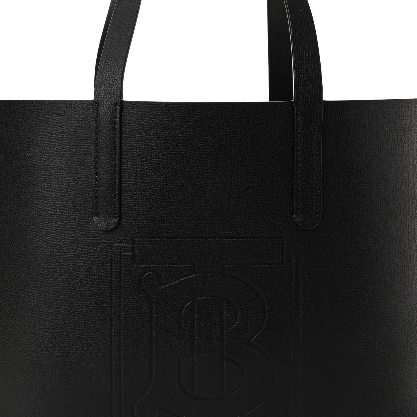 Calfskin TB Motif Embossed Medium Tote Black