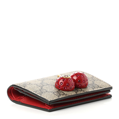 Gucci GG Supreme Monogram Cherry Embellished Card Case Wallet Hibiscus Red 4 of 7