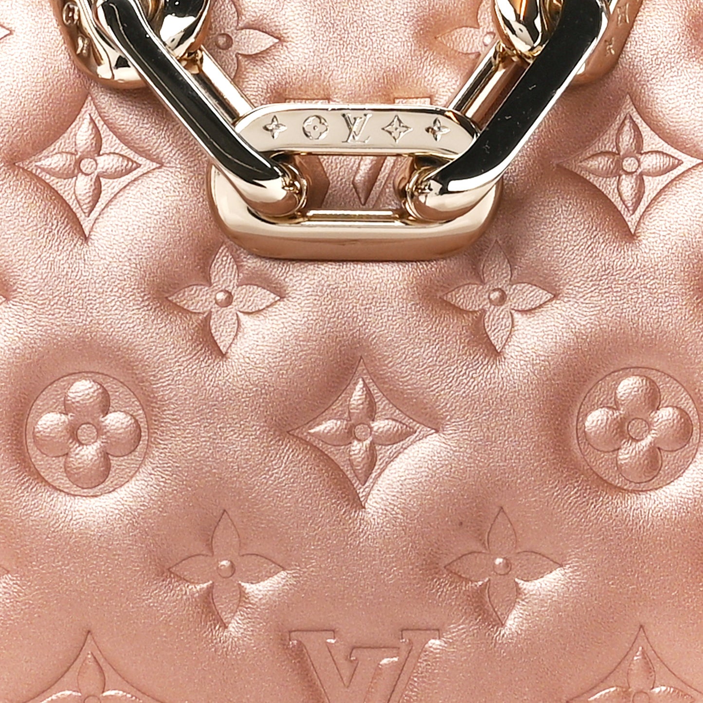 Metallic Lambskin Embossed Monogram Coussin BB Pink Gold