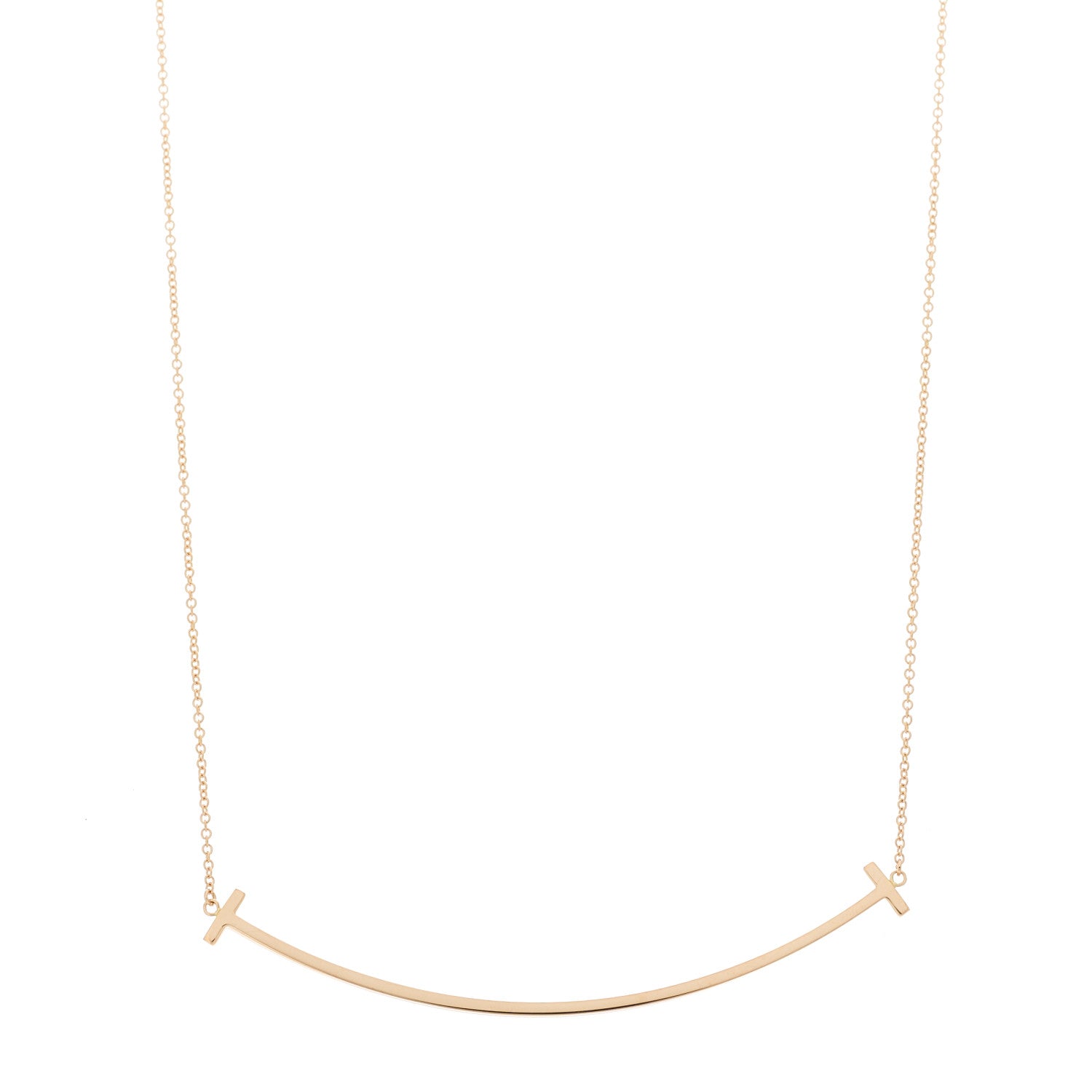 Tiffany 18K Rose Gold Large T Smile Pendant Necklace 1 of 6