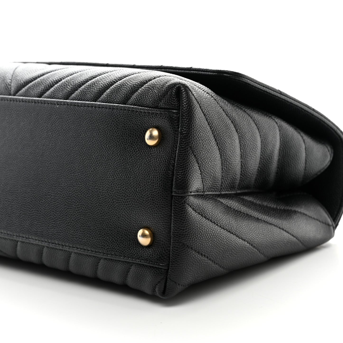 Caviar Chevron Quilted Small Coco Handle Flap Black
