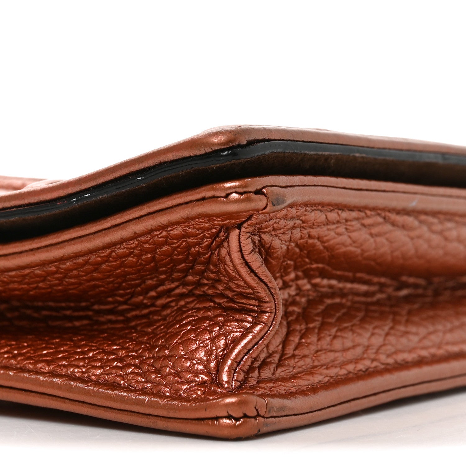 Christian Dior Metallic Grained Calfskin Diorama Top Handle Wallet On Chain Pouch Deep Orange 9 of 10