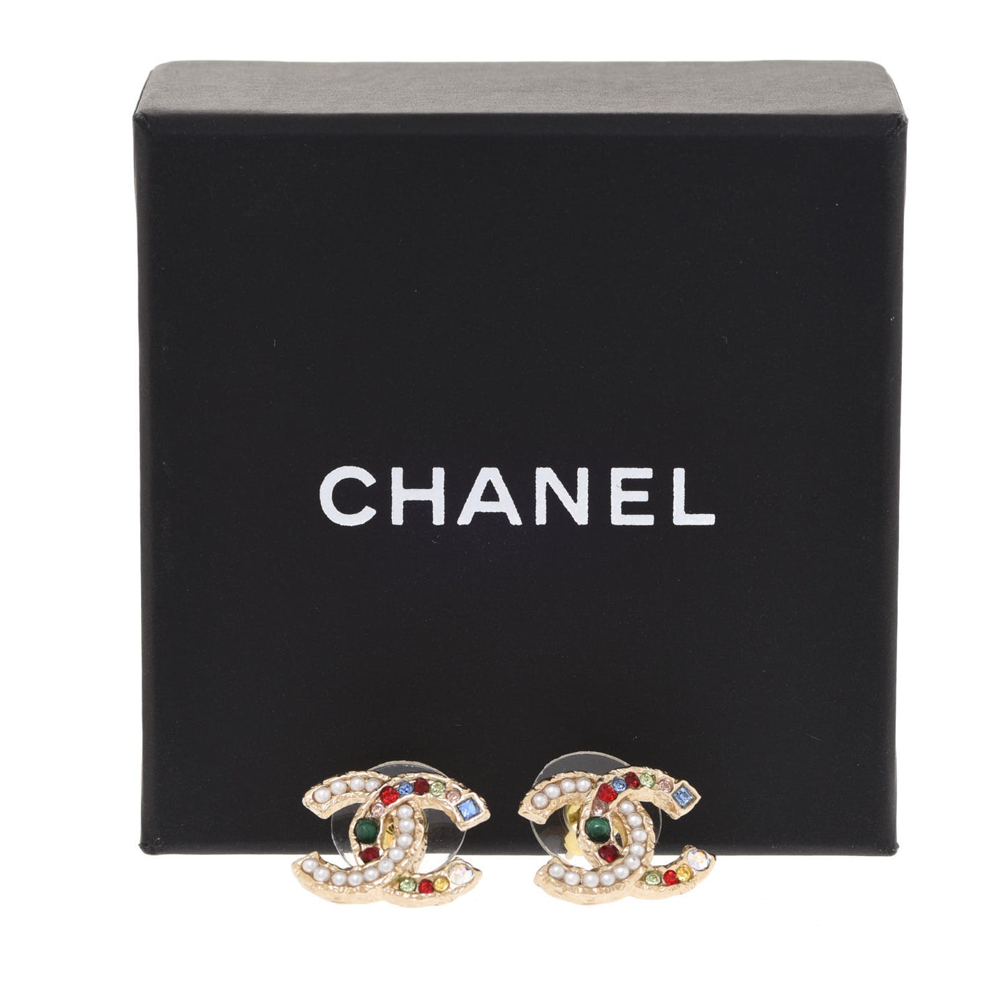 Pearl Crystal CC Earrings Gold Multicolor