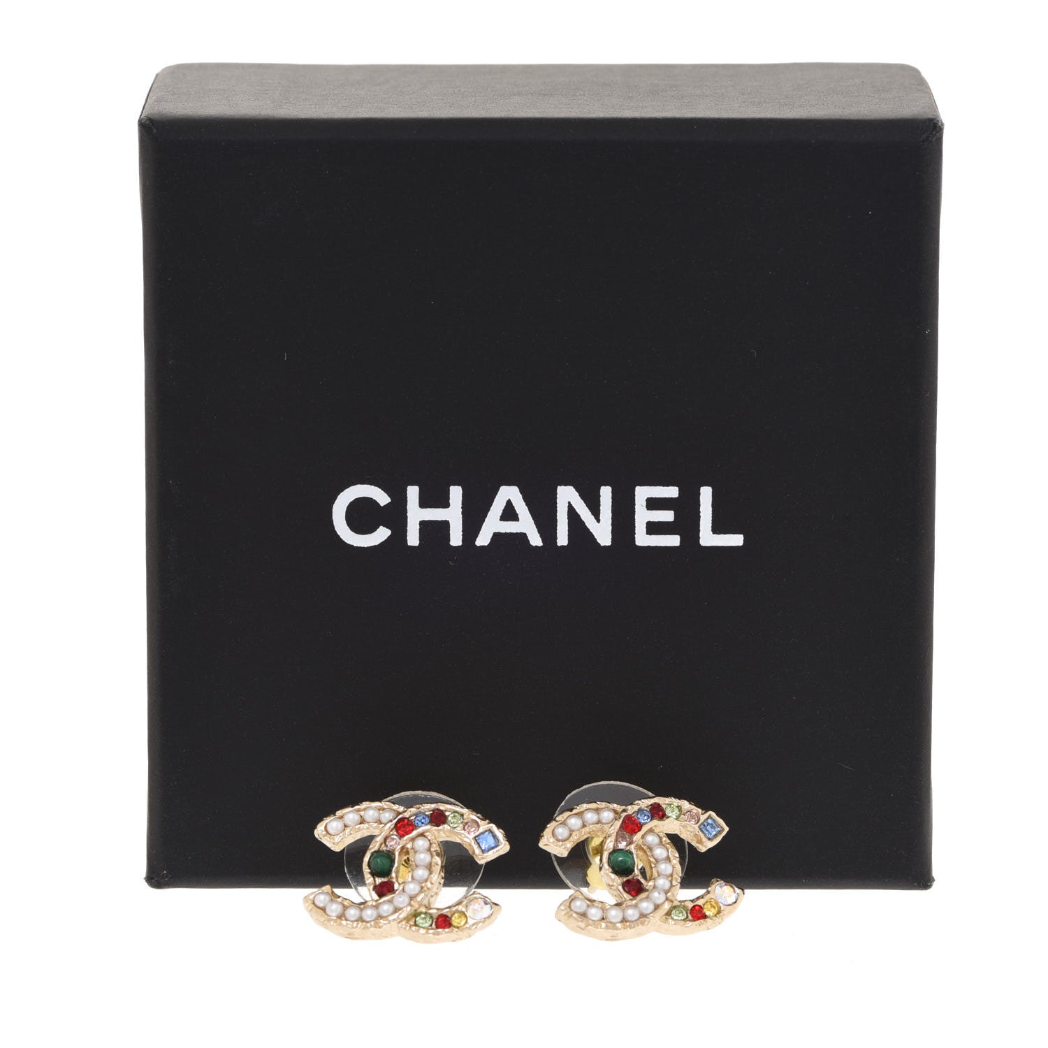 Chanel Pearl Crystal CC Earrings Gold Multicolor 5 of 5