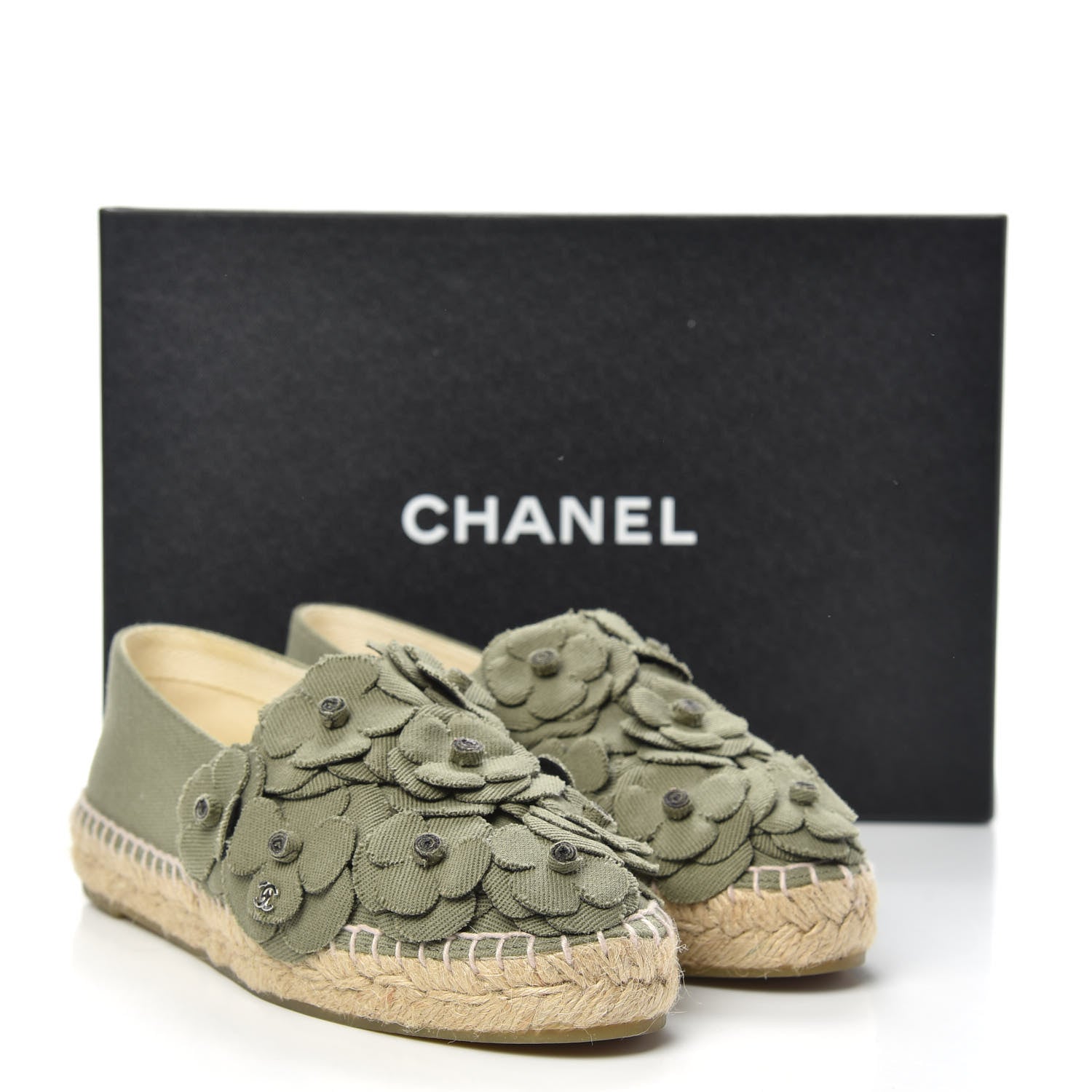 Chanel Fabric Camellia CC Espadrilles 36 Khaki 9 of 9