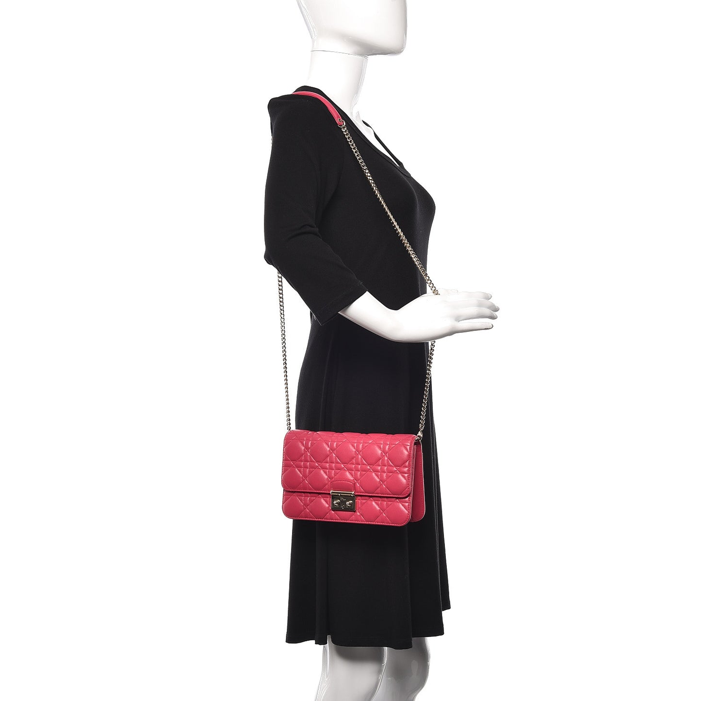 Lambskin Cannage Miss Dior Promenade Pouch Fuchsia