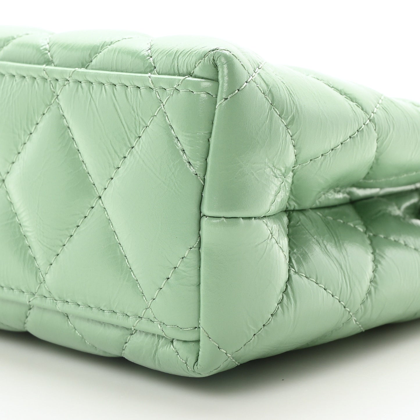 Shiny Aged Calfskin Quilted Nano Kelly Shopper Light Green