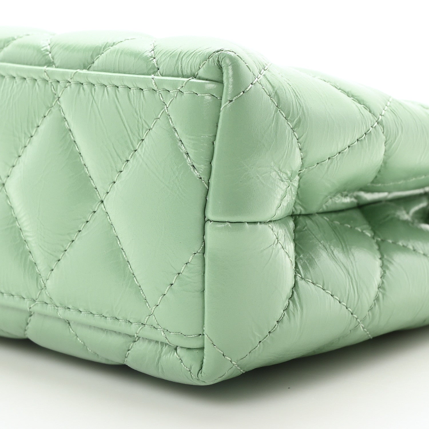 Chanel Shiny Aged Calfskin Quilted Nano Kelly Shopper Light Green 10 of 11