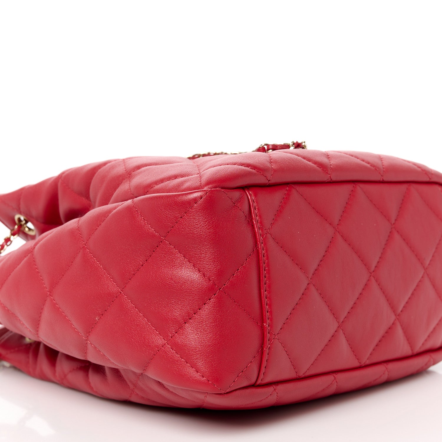 Chanel Lambskin Quilted Chain Drawstring Bag Red 9 of 10