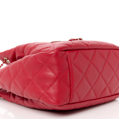 Chanel Lambskin Quilted Chain Drawstring Bag Red 9 of 10
