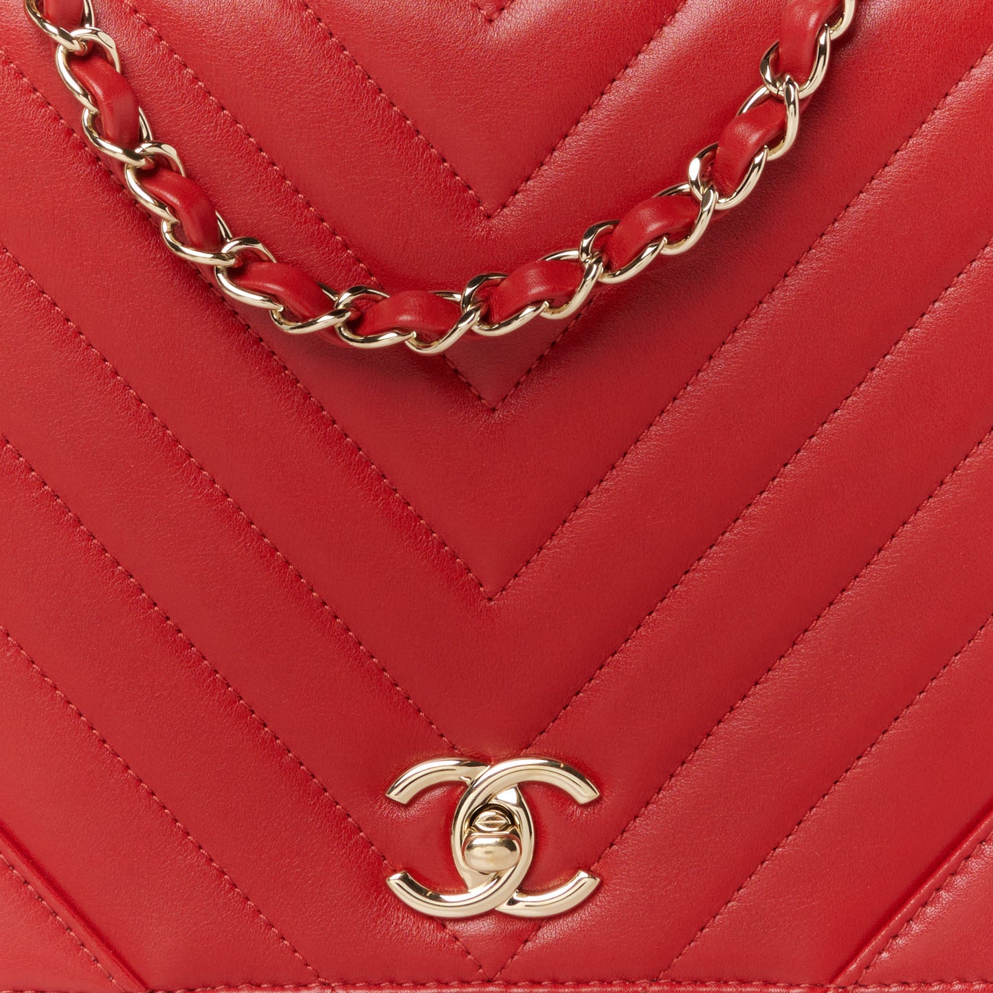 Calfskin Chevron Quilted Large Statement Flap Red