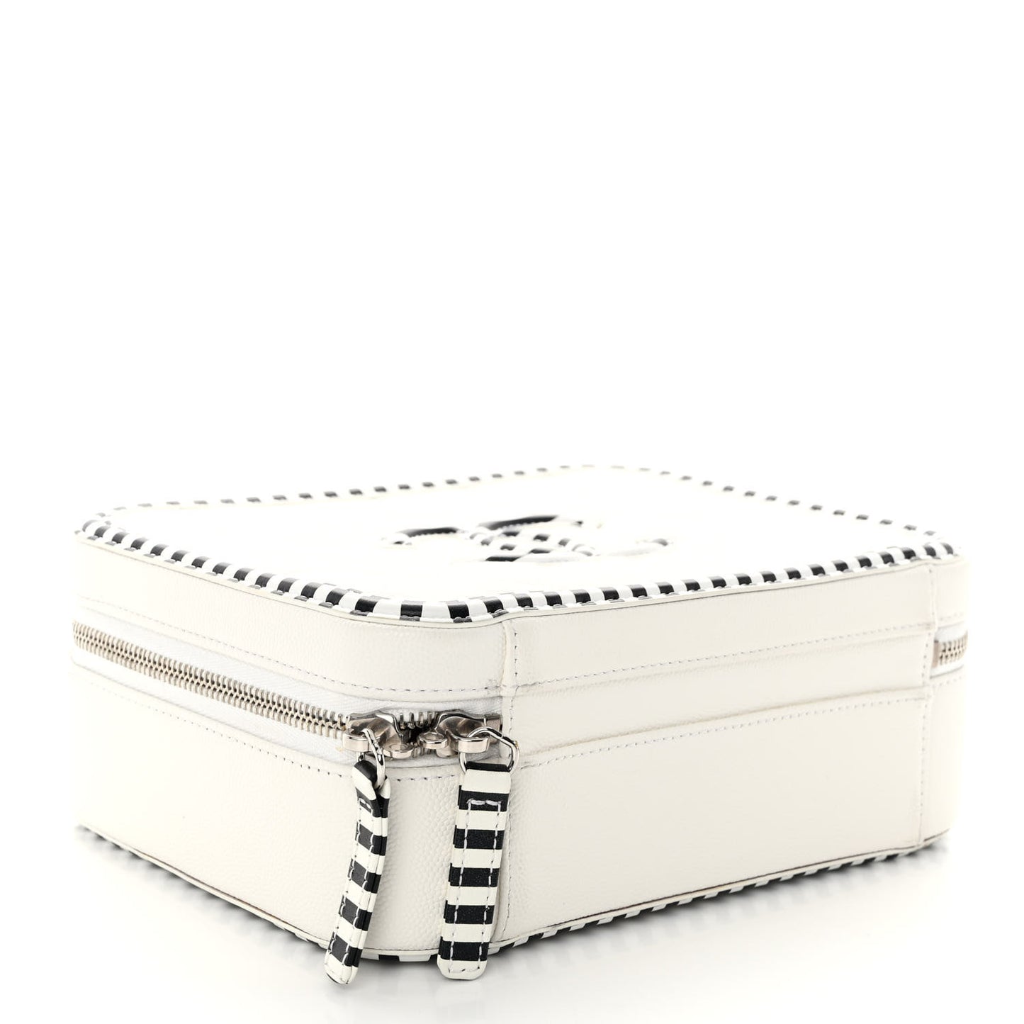 Caviar Quilted Striped Medium CC Filigree Vanity Case White Black