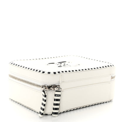 Chanel Caviar Quilted Striped Medium CC Filigree Vanity Case White Black 4 of 10