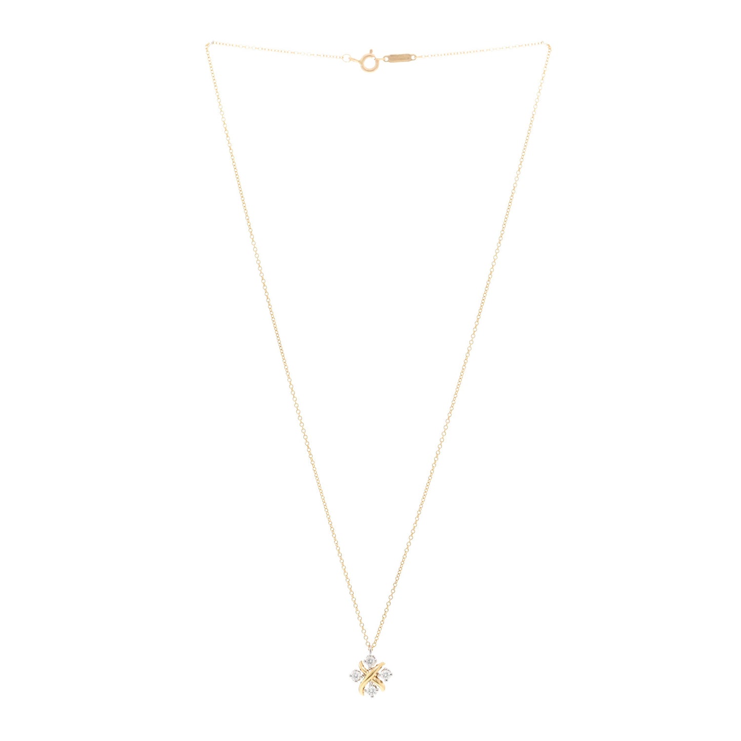Platinum 18K Yellow Gold Diamond Schlumberger Lynn Pendant Necklace