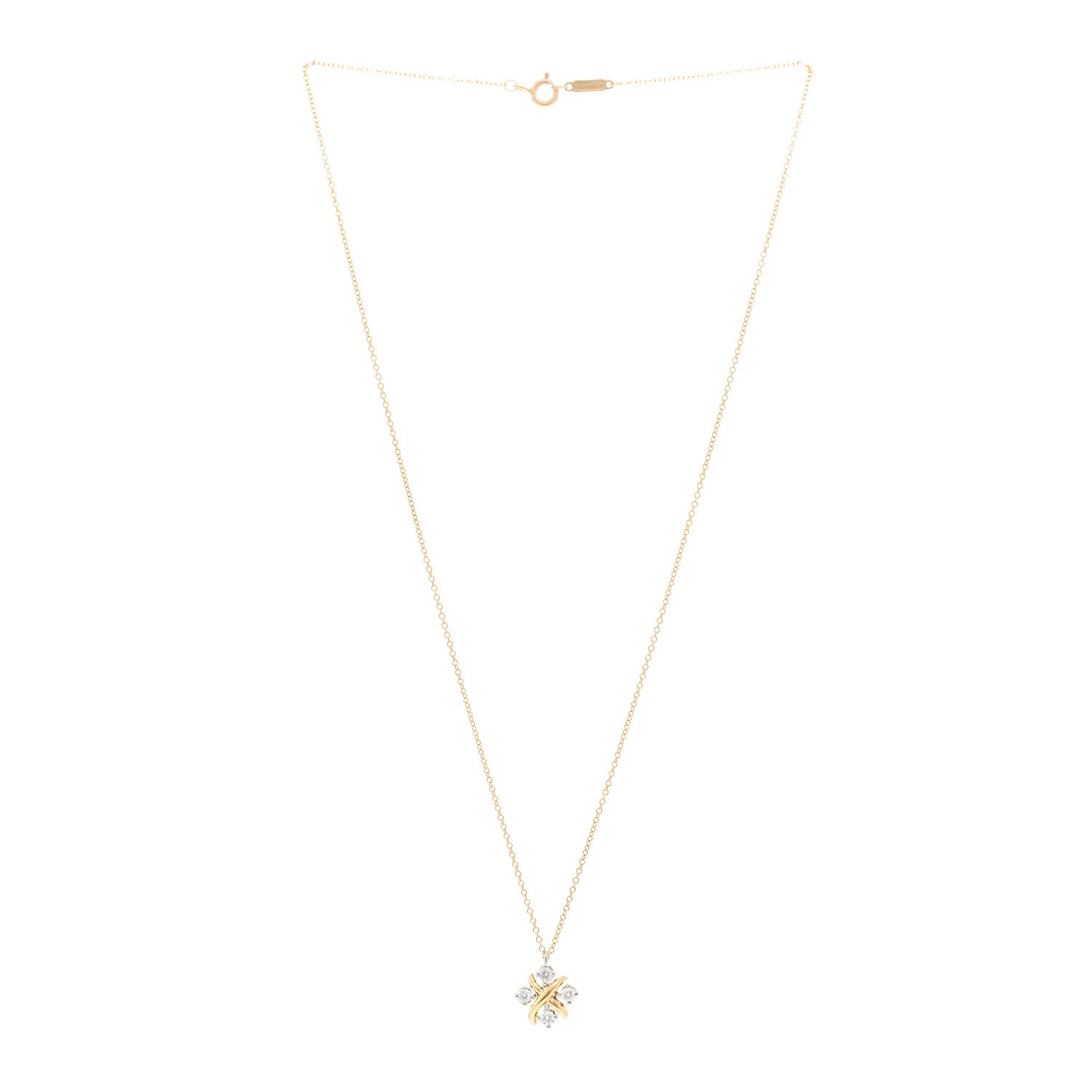 Tiffany Platinum 18K Yellow Gold Diamond Schlumberger Lynn Pendant Necklace 3 of 6