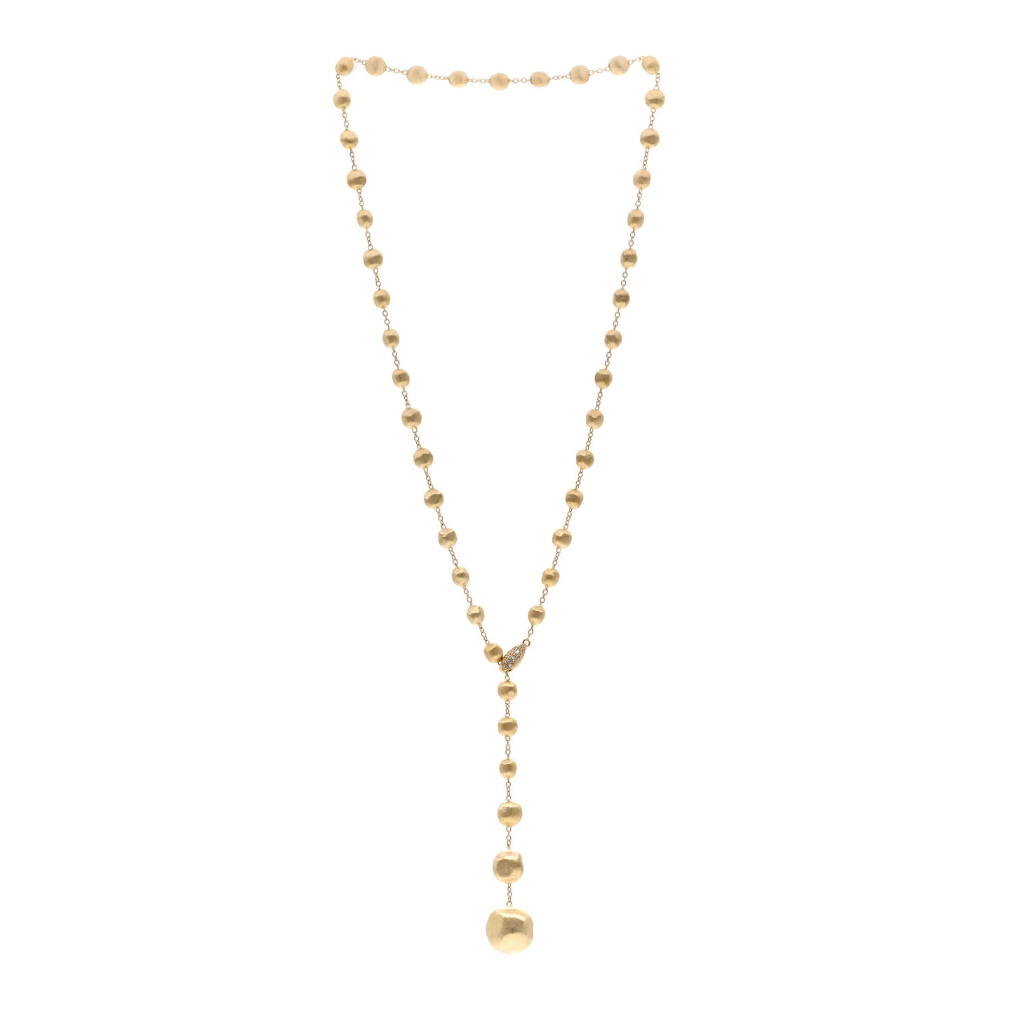 18K Yellow Gold Diamond Africa Small Bead Y Necklace