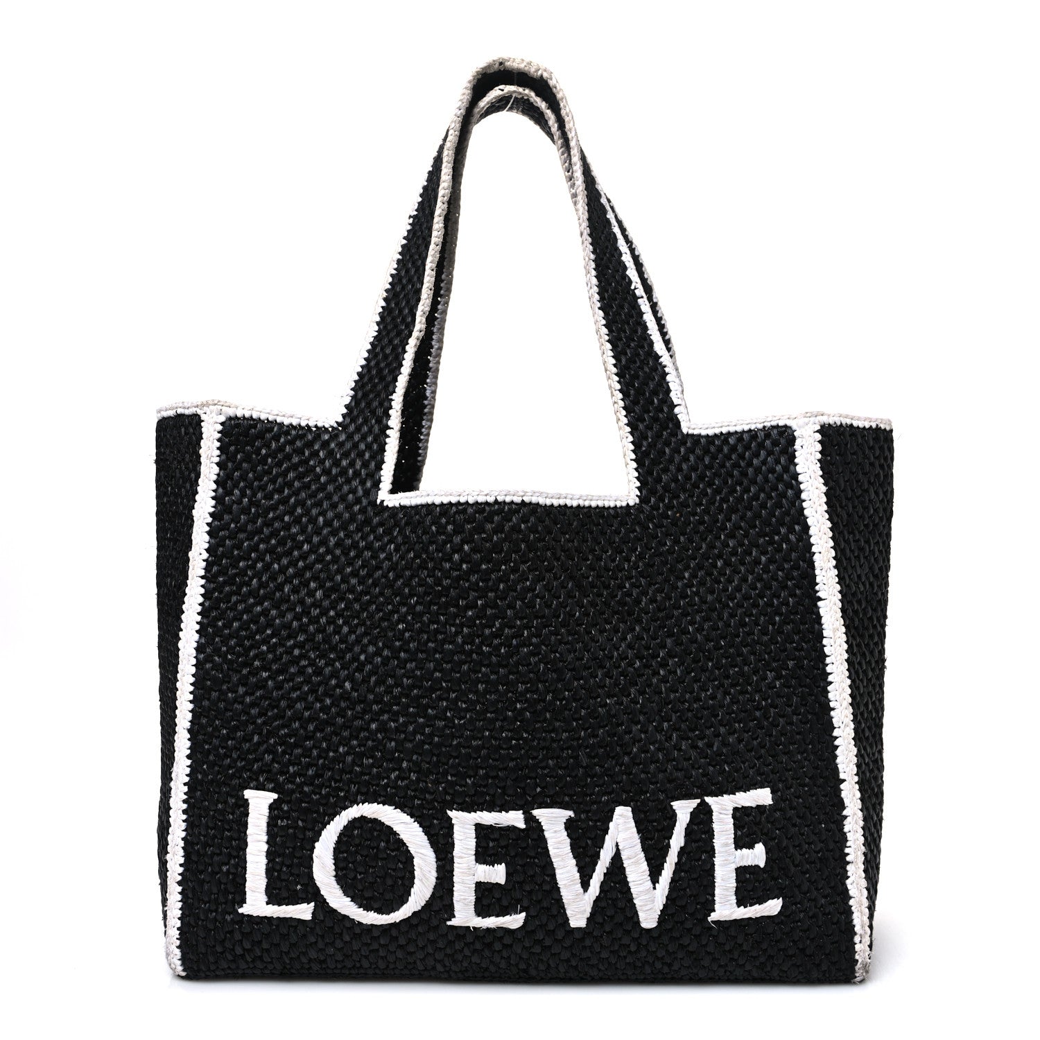 Loewe Raffia Large Paula's Ibiza Logo Tote Black White 1 of 9