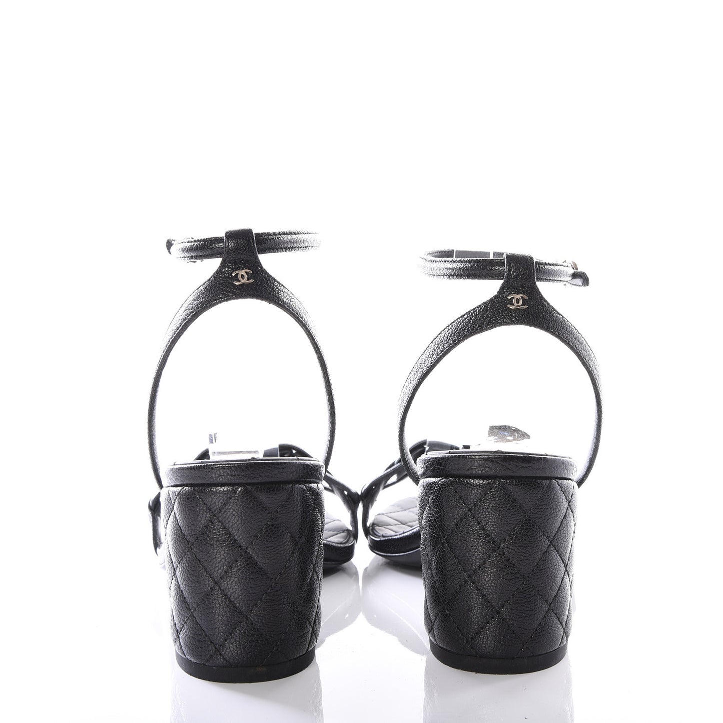 Grained Calfskin Quilted Sandals 35.5 Black