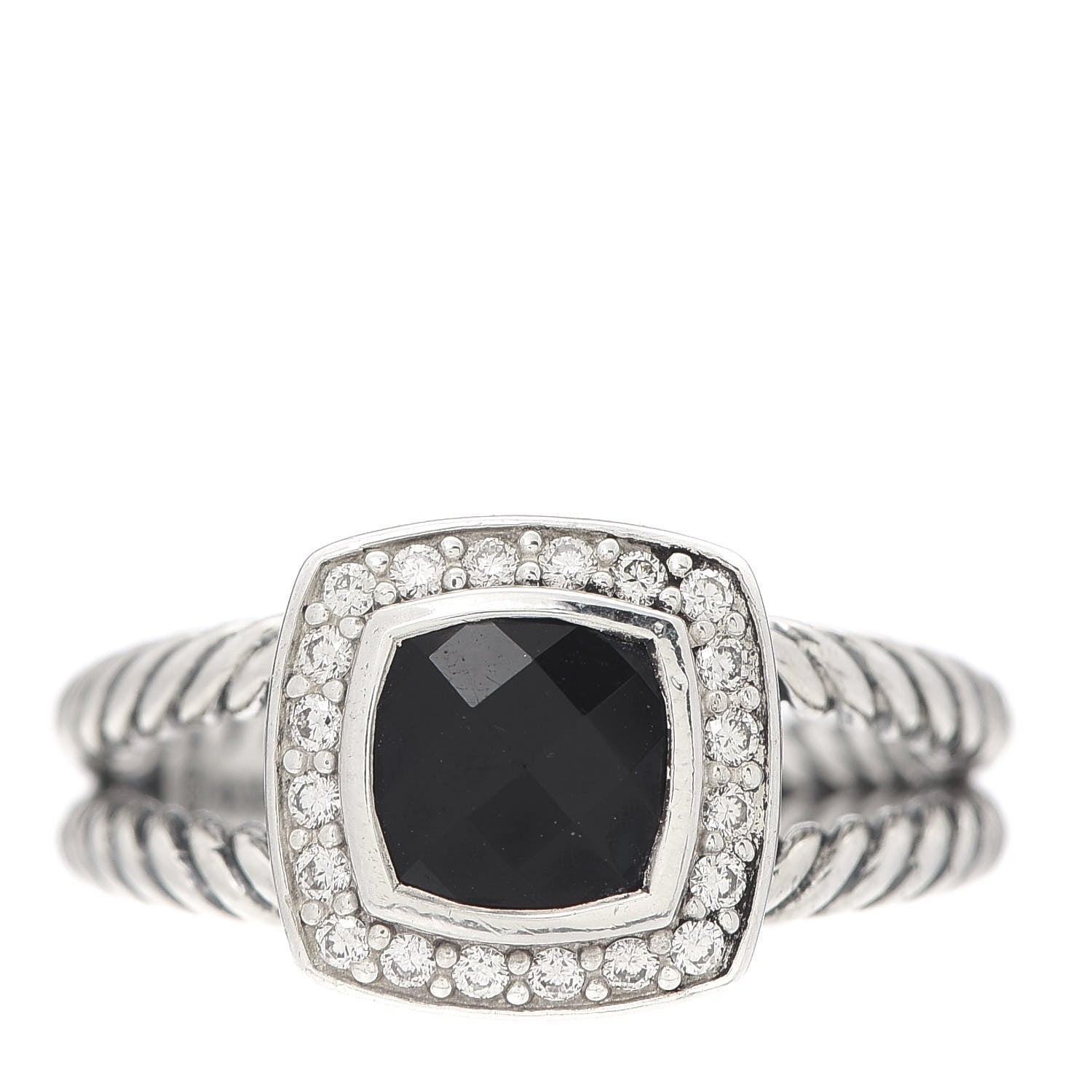 David Yurman Sterling Silver Diamond Black Onyx 7mm Petite Albion Ring 55 7.25 1 of 6