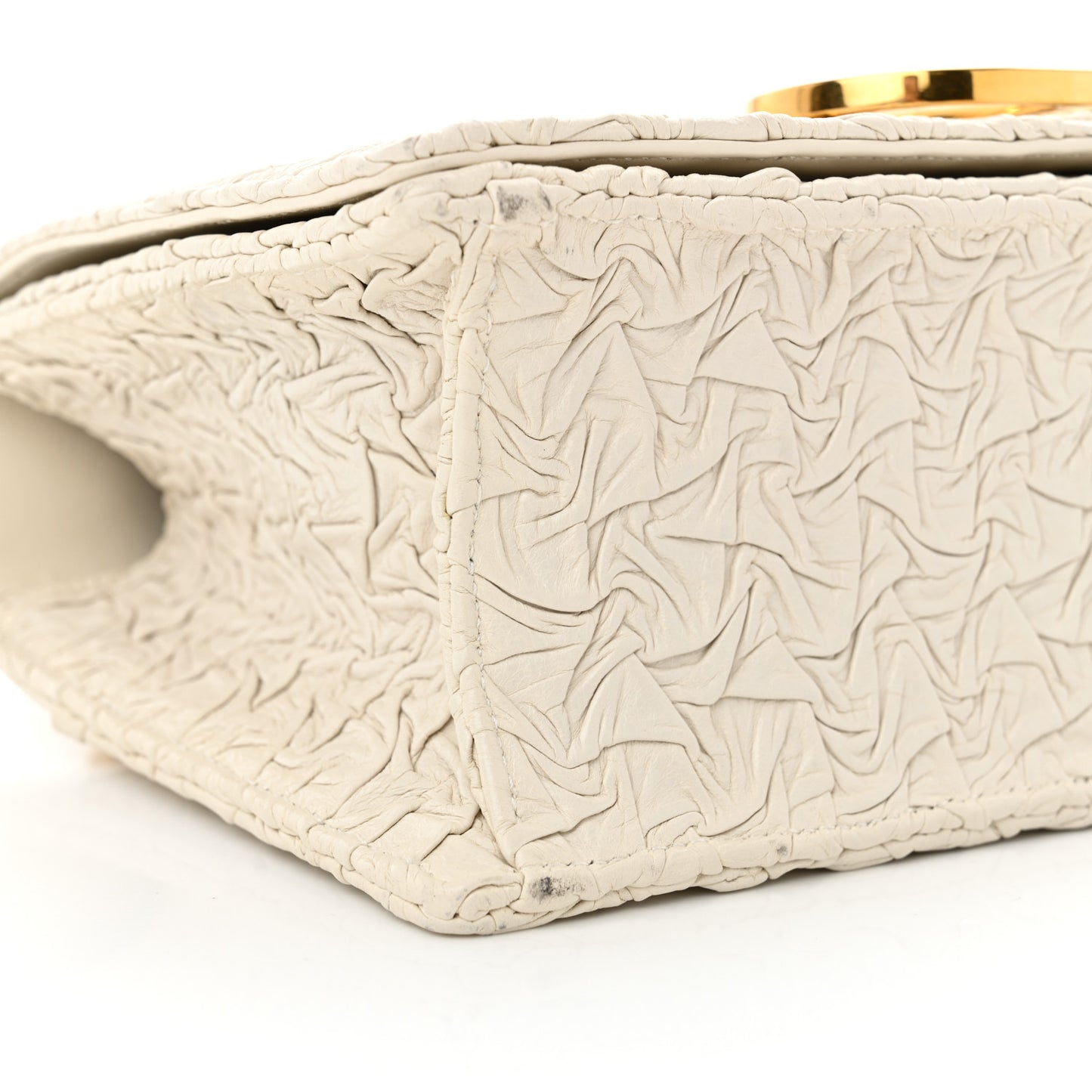 Wavy-Effect Lambskin 30 Montaigne Chain Flap Bag White