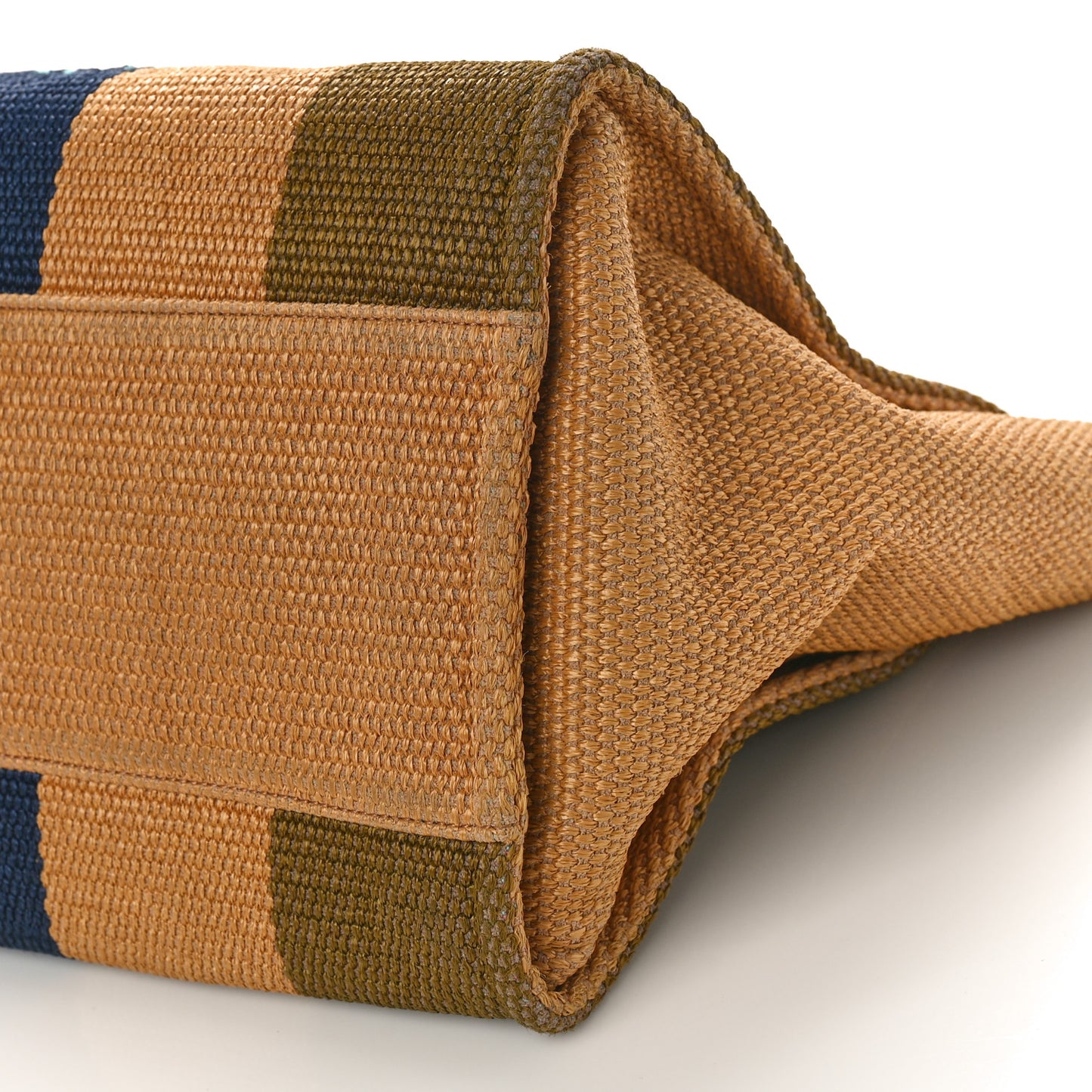 Straw Raffia Calfskin Striped Medium Deauville Tote Khaki Beige Navy Blue
