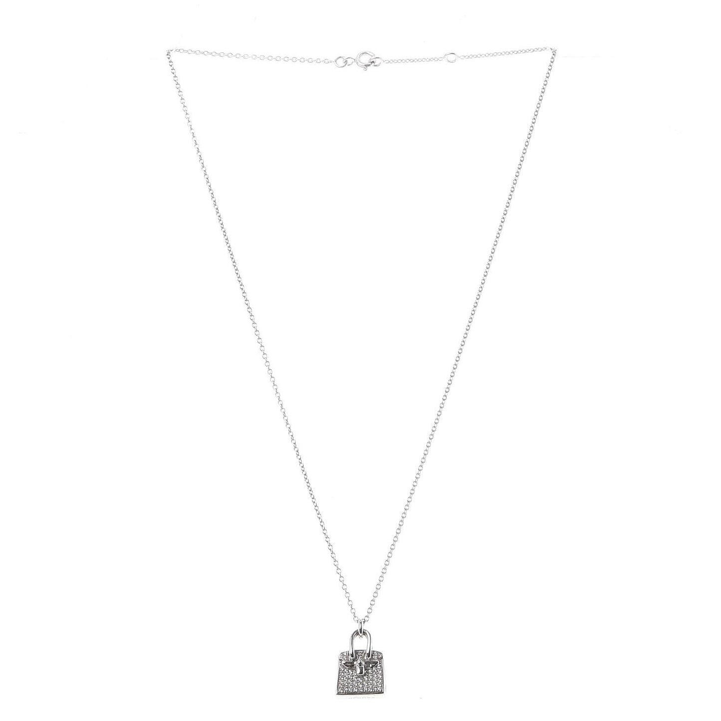 18K White Gold Diamond Birkin Amulette Pendant Necklace