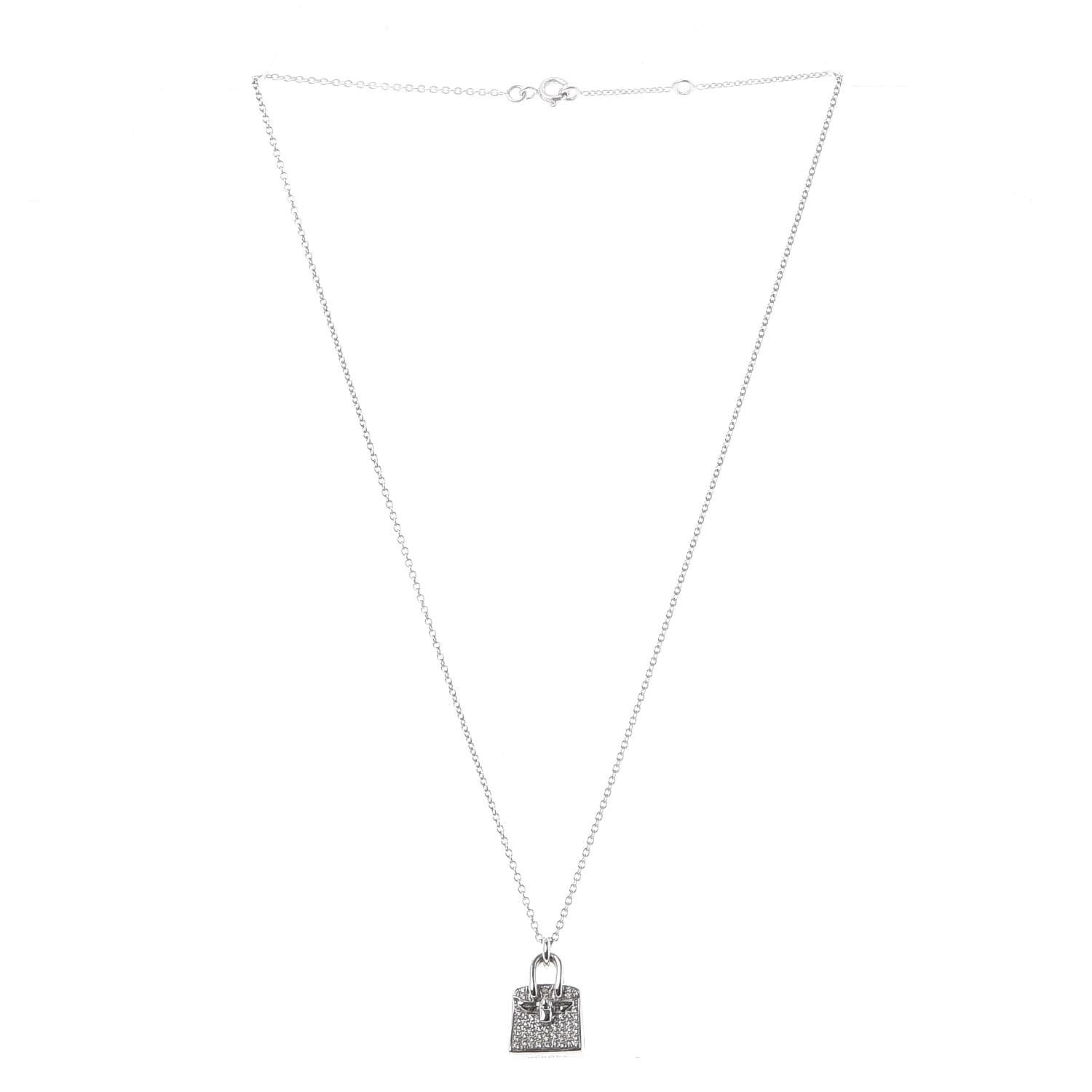 Hermes 18K White Gold Diamond Birkin Amulette Pendant Necklace 3 of 6