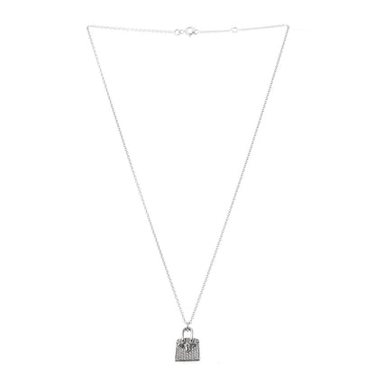 Hermes 18K White Gold Diamond Birkin Amulette Pendant Necklace 3 of 6