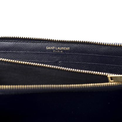 Saint Laurent Grain De Poudre Matelasse Chevron Monogram Zip Around Wallet Navy 6 of 11