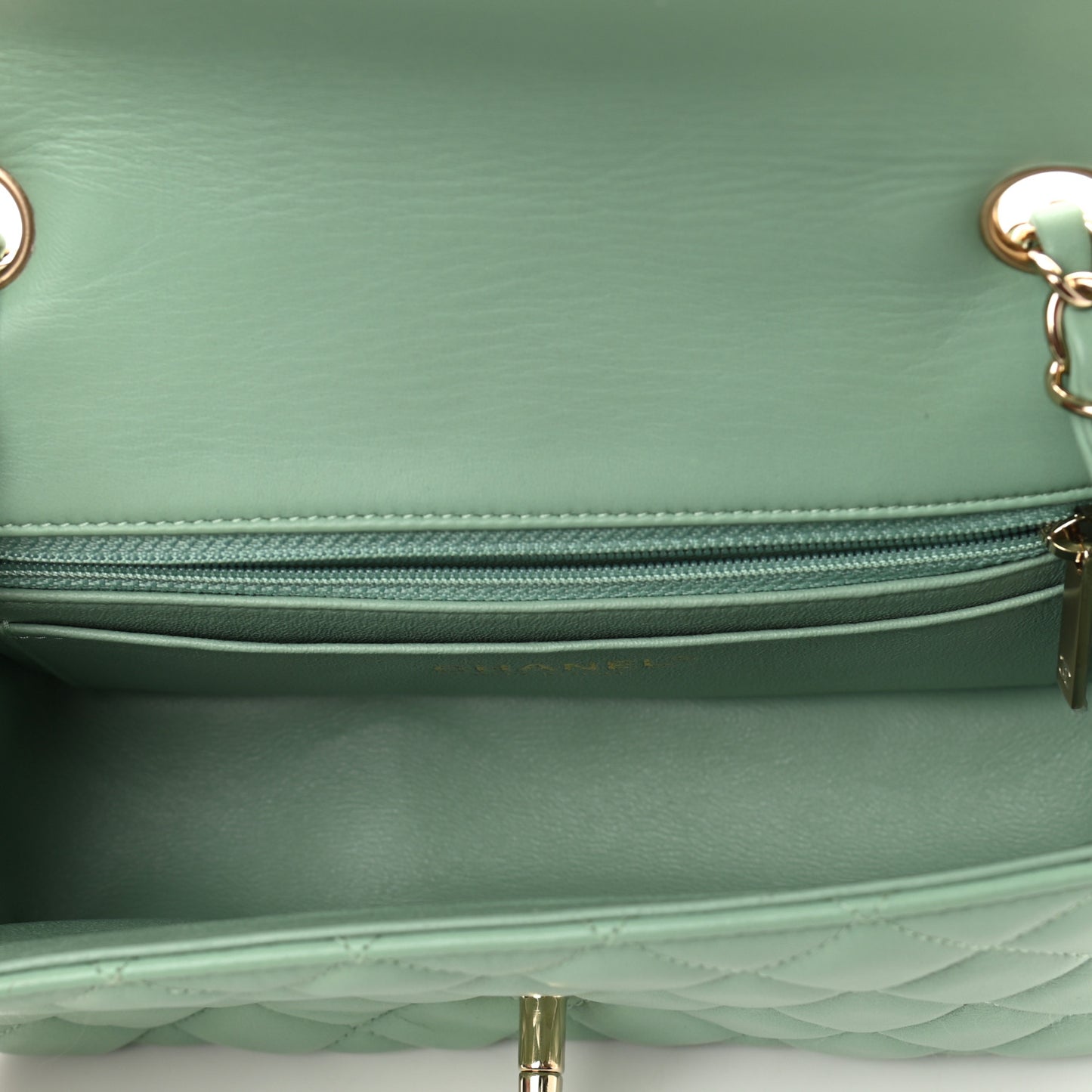 Lambskin Quilted Mini Rectangular Flap Light Green
