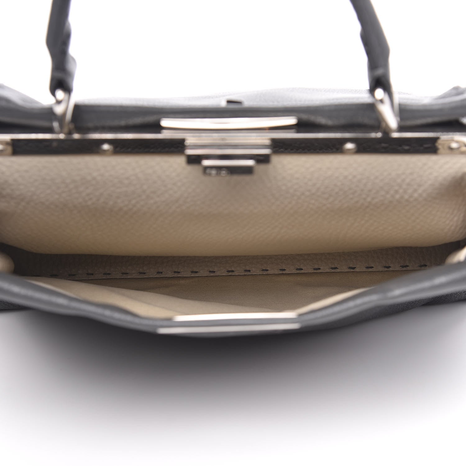 Fendi Cuoio Romano Selleria Bi-Color Medium Peekaboo Iconic Satchel Asfalto Latte 6 of 10