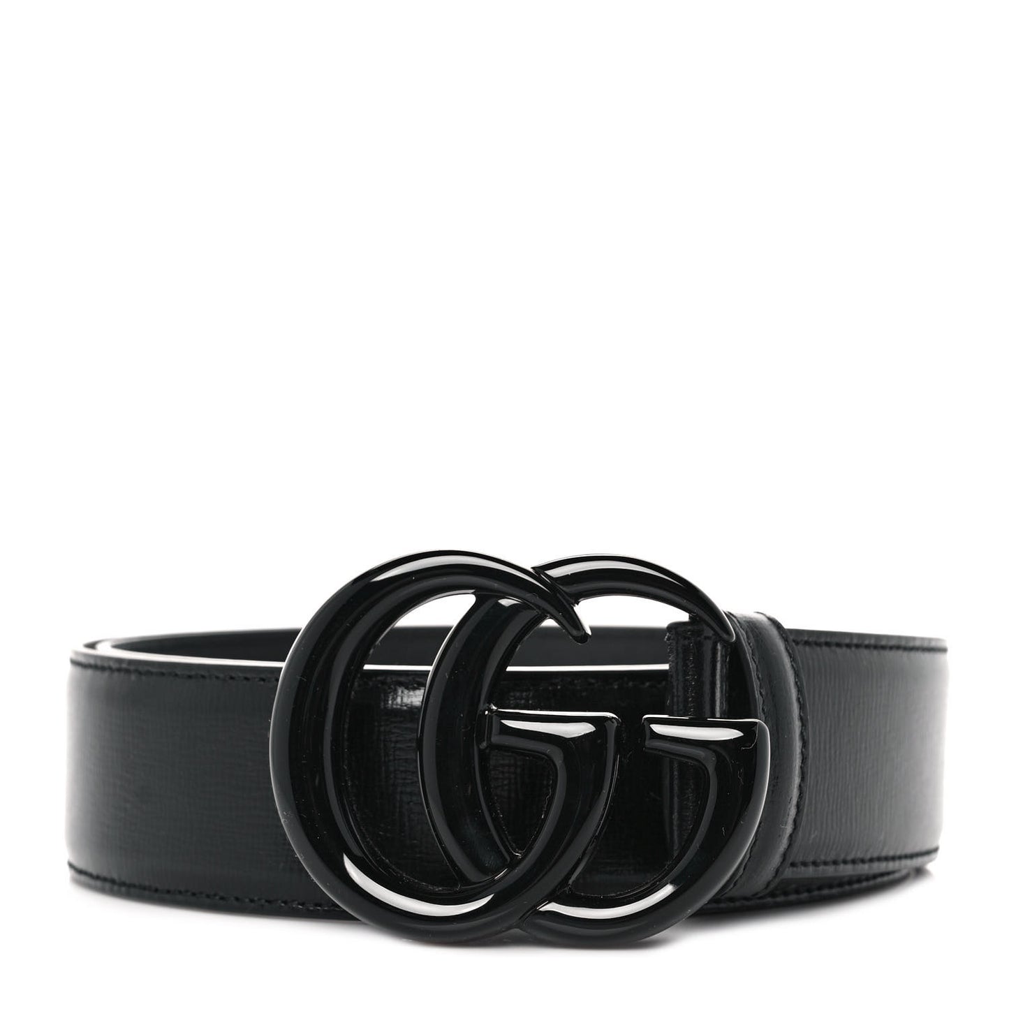 Azalea Calfskin Enamel Monochrome Double G 40mm Belt 85 34 Black