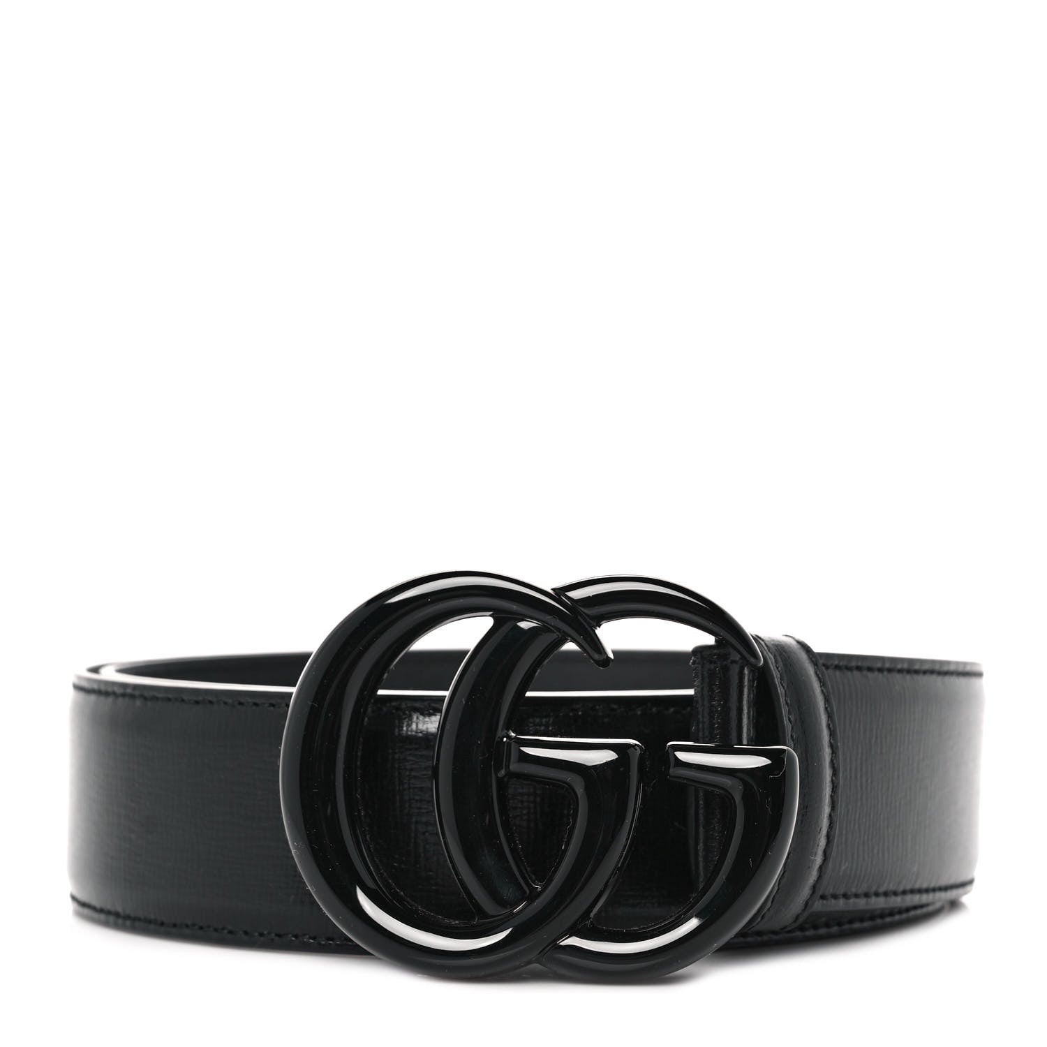 Gucci Azalea Calfskin Enamel Monochrome Double G 40mm Belt 85 34 Black 1 of 5