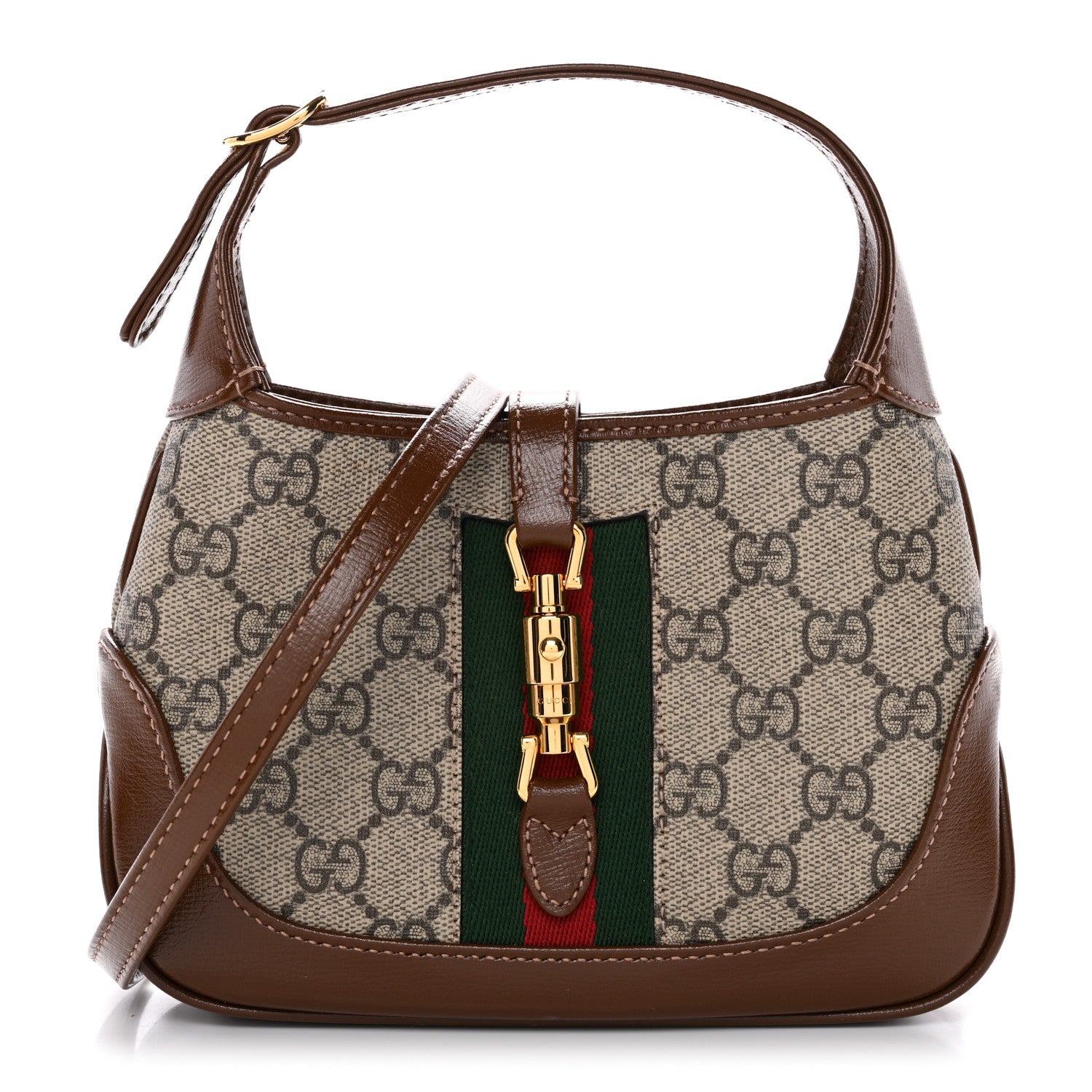 Gucci GG Supreme Monogram Azalea Calfskin Web Mini Jackie 1961 Hobo Beige Ebony Brown Sugar 1 of 12