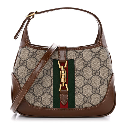 Gucci GG Supreme Monogram Azalea Calfskin Web Mini Jackie 1961 Hobo Beige Ebony Brown Sugar 1 of 12