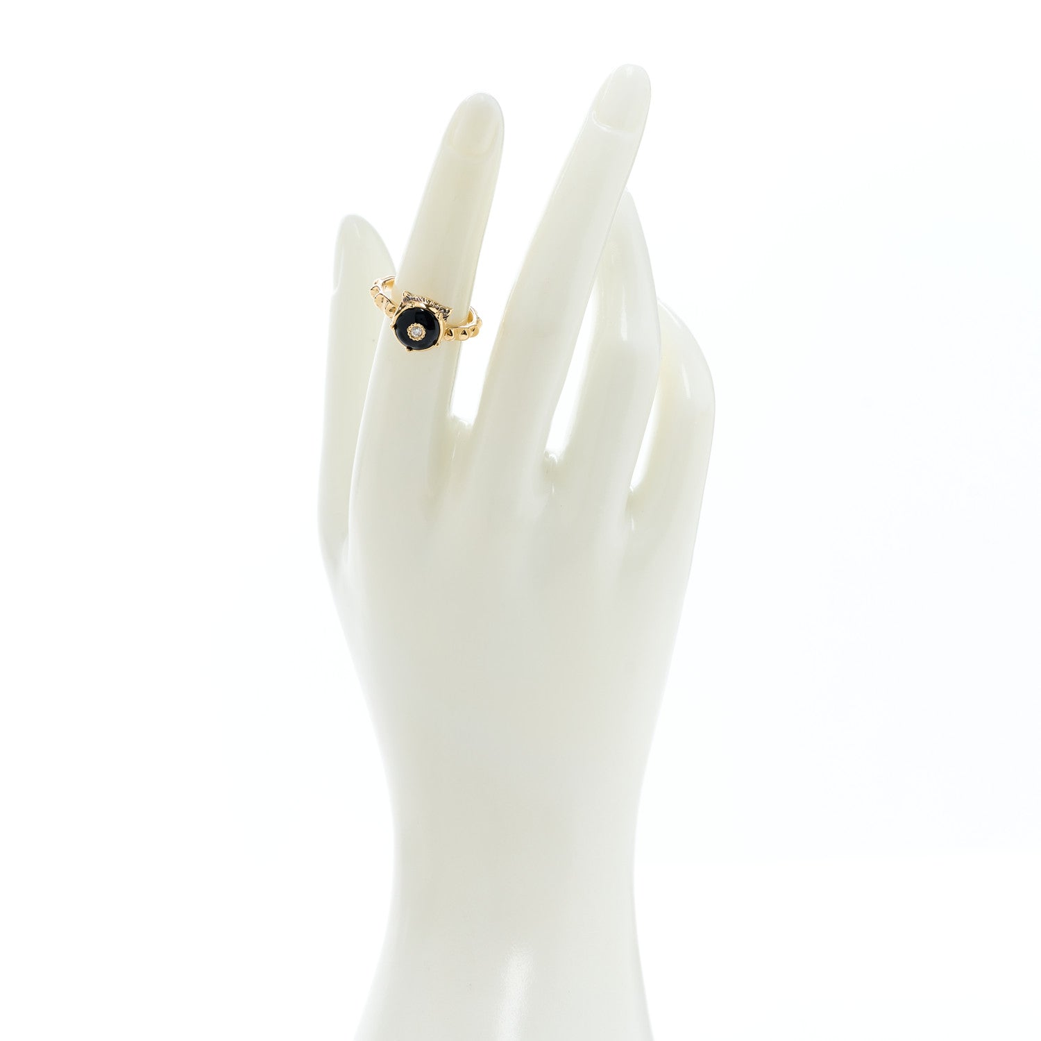 Gucci 18K Yellow Gold Onyx Diamond Le Marché Des Merveilles Feline Ring 49 5 2 of 6