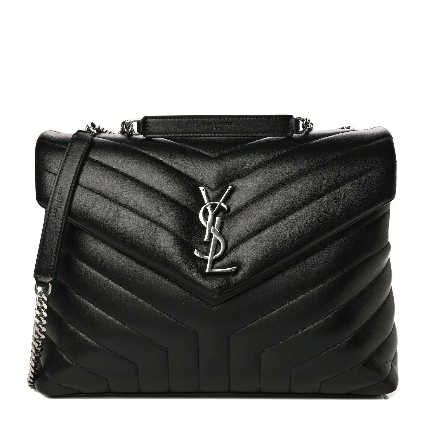 Calfskin Y Quilted Monogram Medium Loulou Chain Satchel Black